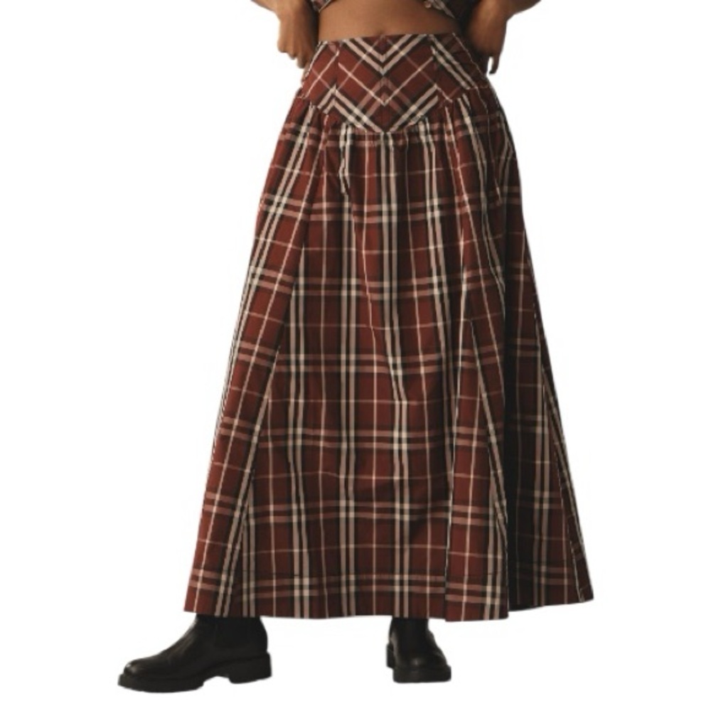 Anthropologie Brown Plaid Maxi Skirt - Picture 1 of 7